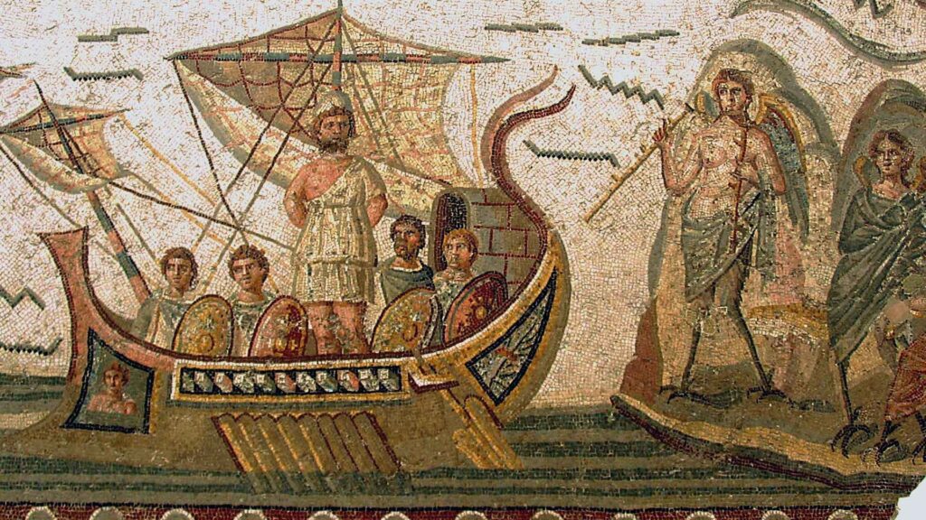 Mosaic of artwork depicting The Odyssey novel