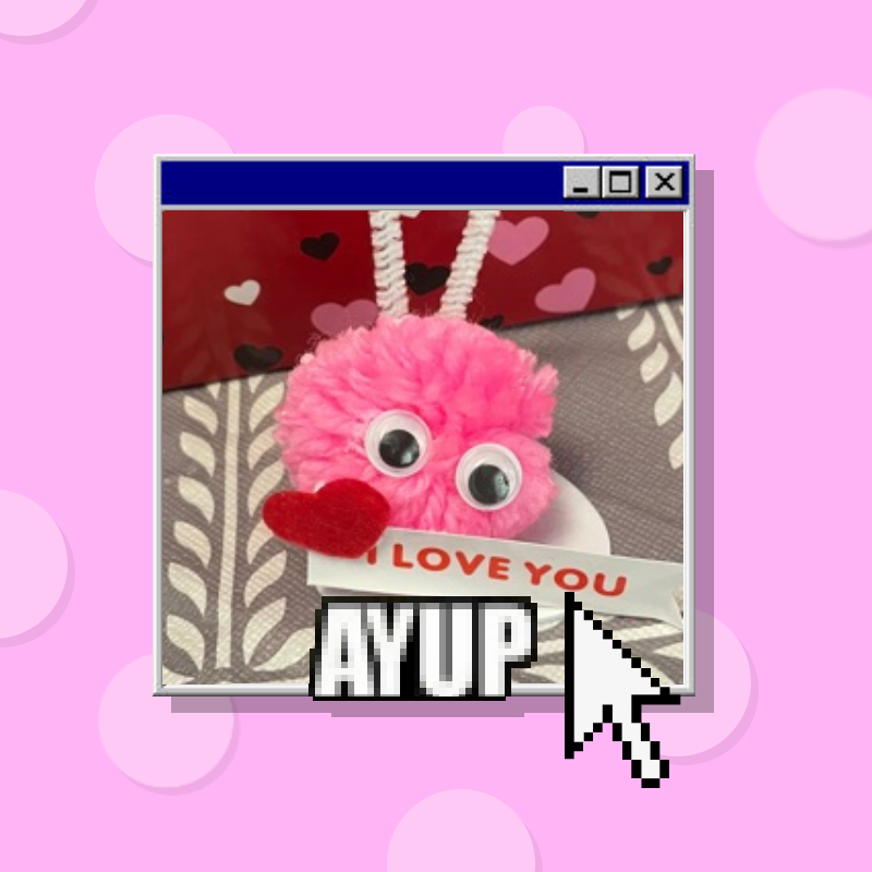 Pink discord server picture with the text saying AYUP